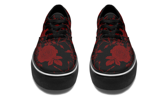 Blood Rose Romance Street Sneakers - Premium Vegan Canvas Sneakers with Durable Waffle Soles