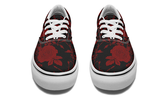 Blood Rose Romance Street Sneakers - Premium Vegan Canvas Sneakers with Durable Waffle Soles