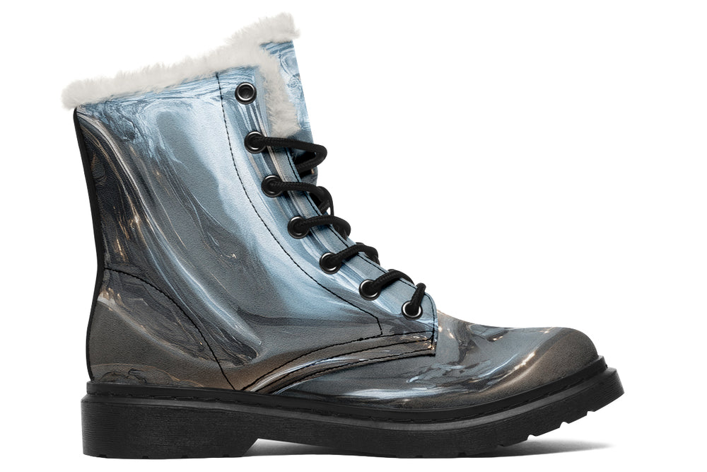 Aged Chrome Winter Boots - Warm Micro-Suede Doc-Style Boots Lined with Vegan Wool