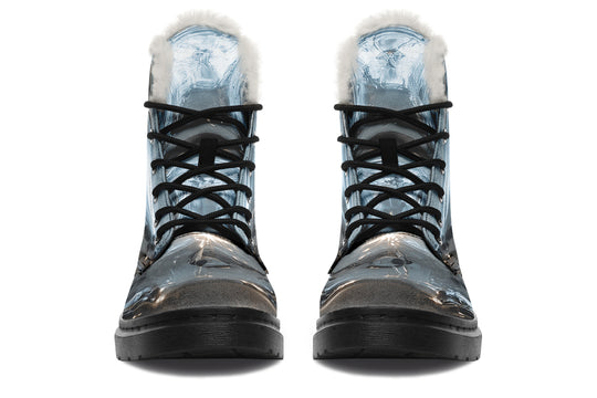 Aged Chrome Winter Boots - Warm Micro-Suede Doc-Style Boots Lined with Vegan Wool