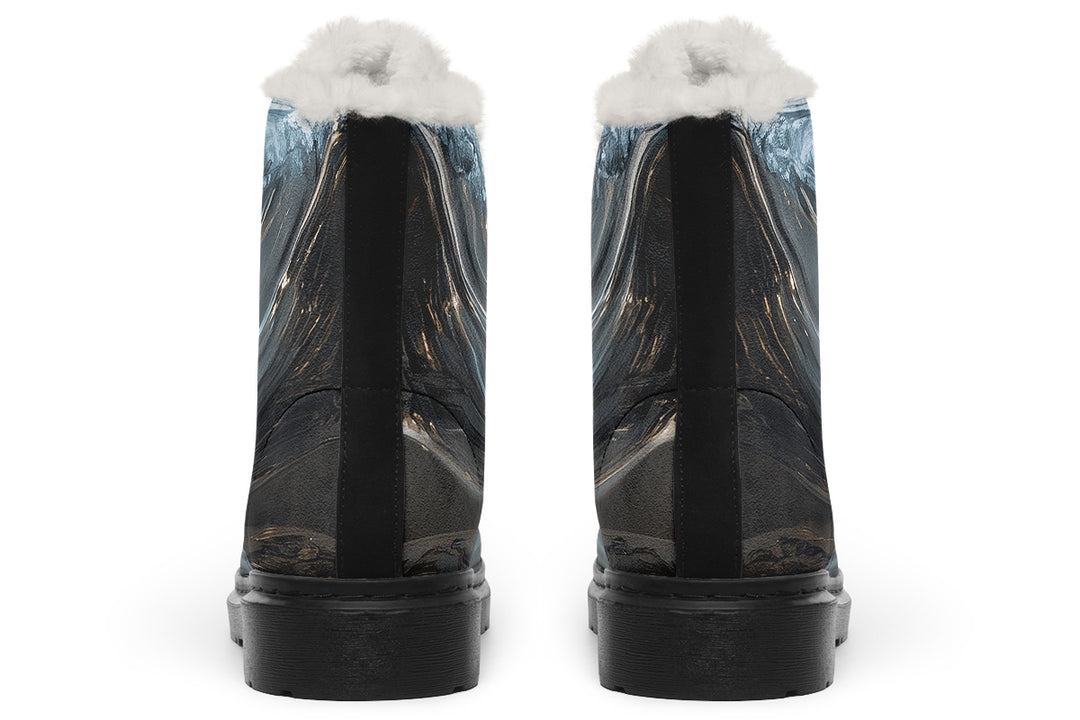 Aged Chrome Winter Boots - Warm Micro-Suede Doc-Style Boots Lined with Vegan Wool