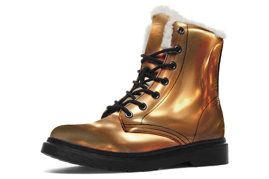 Amber Gold Winter Boots - Warm Micro-Suede Doc-Style Boots Lined with Vegan Wool