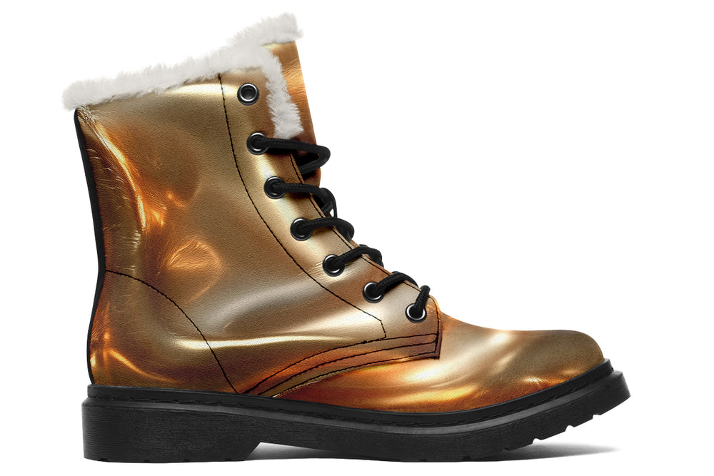 Amber Gold Winter Boots - Warm Micro-Suede Doc-Style Boots Lined with Vegan Wool