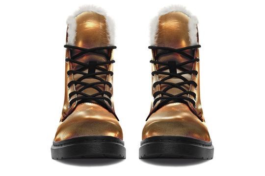 Amber Gold Winter Boots - Warm Micro-Suede Doc-Style Boots Lined with Vegan Wool