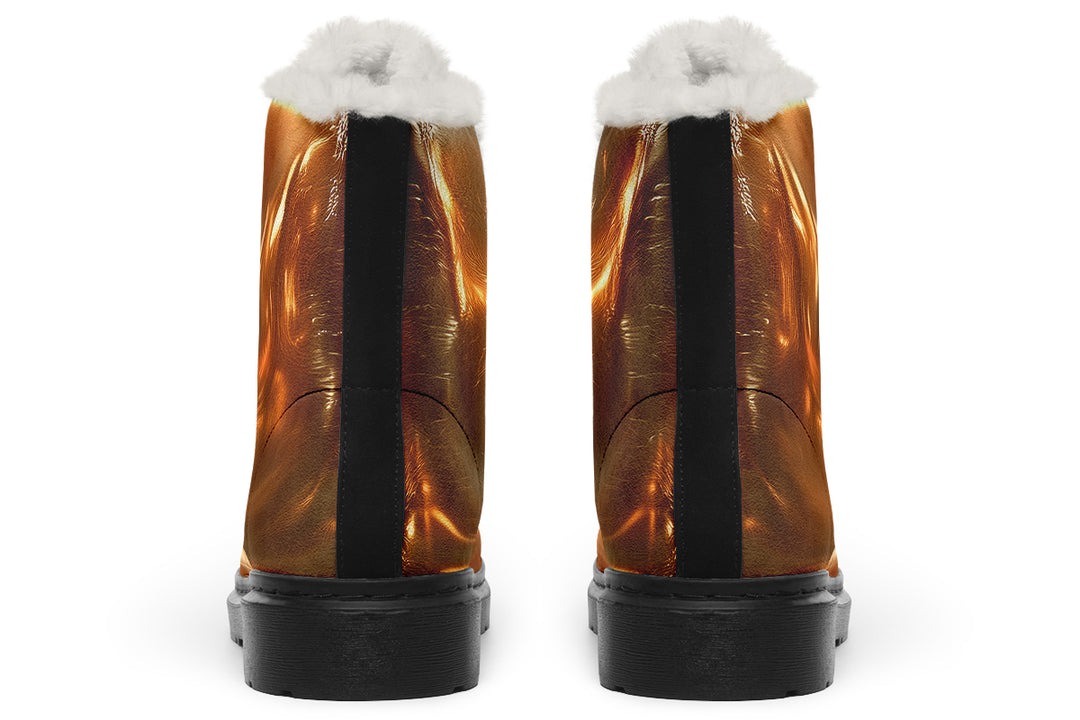 Amber Gold Winter Boots - Warm Micro-Suede Doc-Style Boots Lined with Vegan Wool