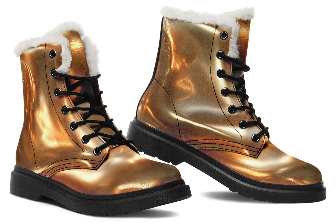 Amber Gold Winter Boots - Warm Micro-Suede Doc-Style Boots Lined with Vegan Wool