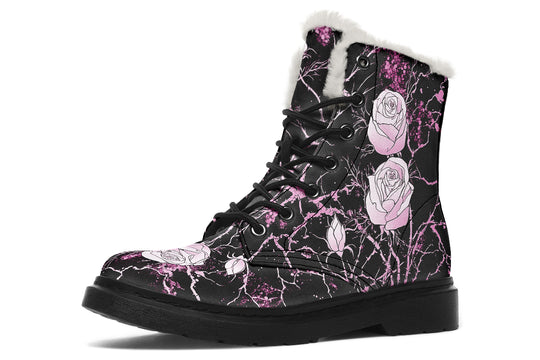 Amethyst Kintsugi Rose Winter Boots - Warm Micro-Suede Doc-Style Boots Lined with Vegan Wool