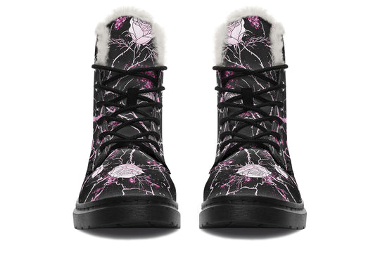 Amethyst Kintsugi Rose Winter Boots - Warm Micro-Suede Doc-Style Boots Lined with Vegan Wool