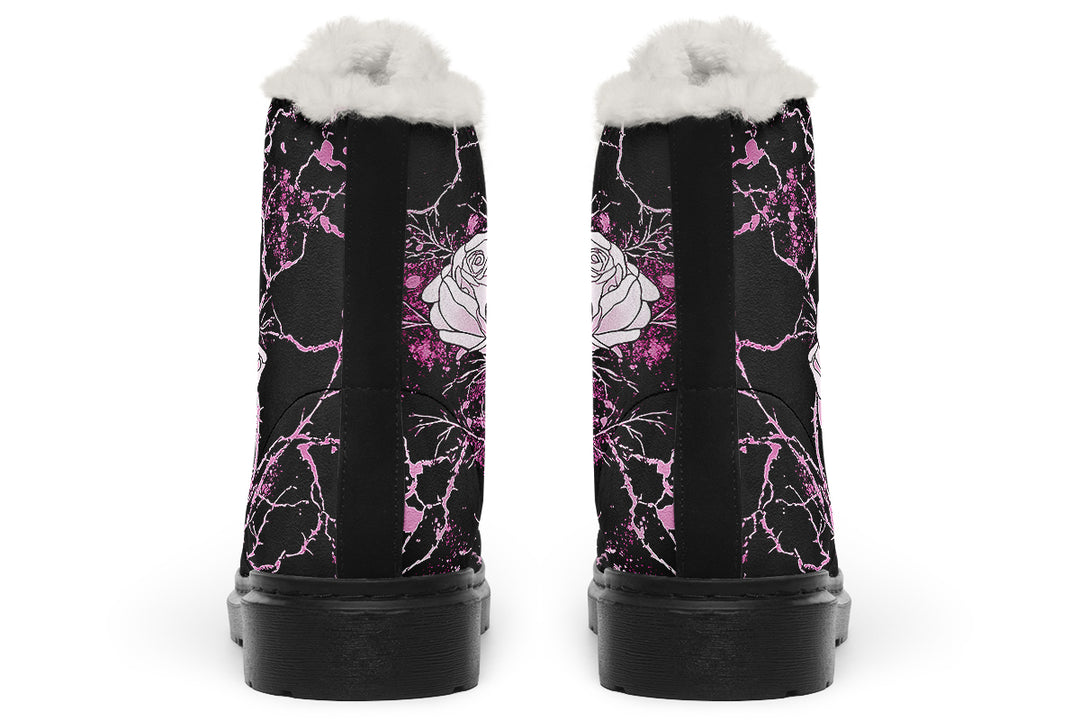 Amethyst Kintsugi Rose Winter Boots - Warm Micro-Suede Doc-Style Boots Lined with Vegan Wool