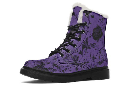 Amethyst Rose Romance Winter Boots - Warm Micro-Suede Doc-Style Boots Lined with Vegan Wool