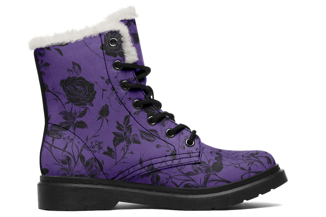 Amethyst Rose Romance Winter Boots - Warm Micro-Suede Doc-Style Boots Lined with Vegan Wool