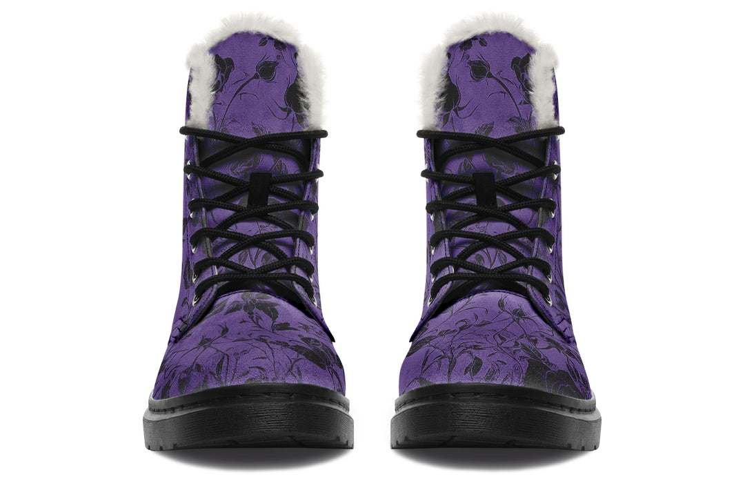 Amethyst Rose Romance Winter Boots - Warm Micro-Suede Doc-Style Boots Lined with Vegan Wool