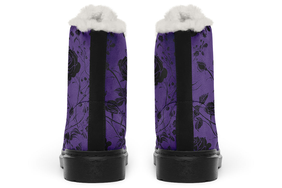 Amethyst Rose Romance Winter Boots - Warm Micro-Suede Doc-Style Boots Lined with Vegan Wool