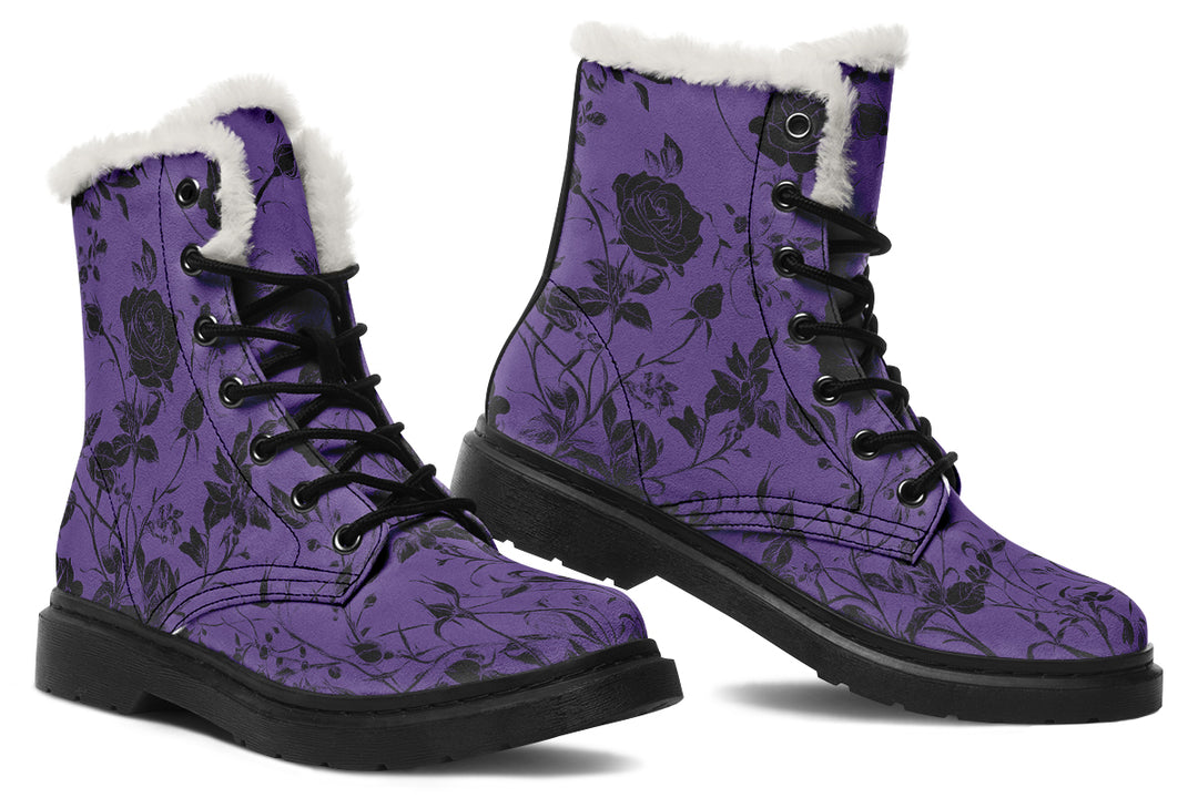 Amethyst Rose Romance Winter Boots - Warm Micro-Suede Doc-Style Boots Lined with Vegan Wool