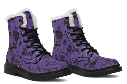 Amethyst Rose Romance Winter Boots - Warm Micro-Suede Doc-Style Boots Lined with Vegan Wool