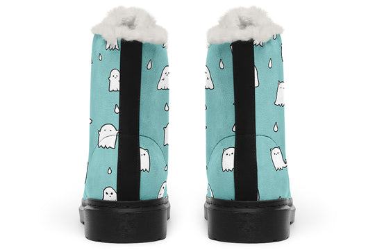 Aqua Ghost Party Winter Boots - Warm Micro-Suede Doc-Style Boots Lined with Vegan Wool