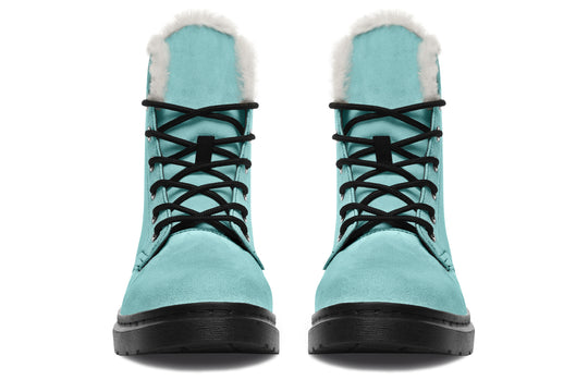 Aqua Mist Winter Boots - Warm Micro-Suede Doc-Style Boots Lined with Vegan Wool