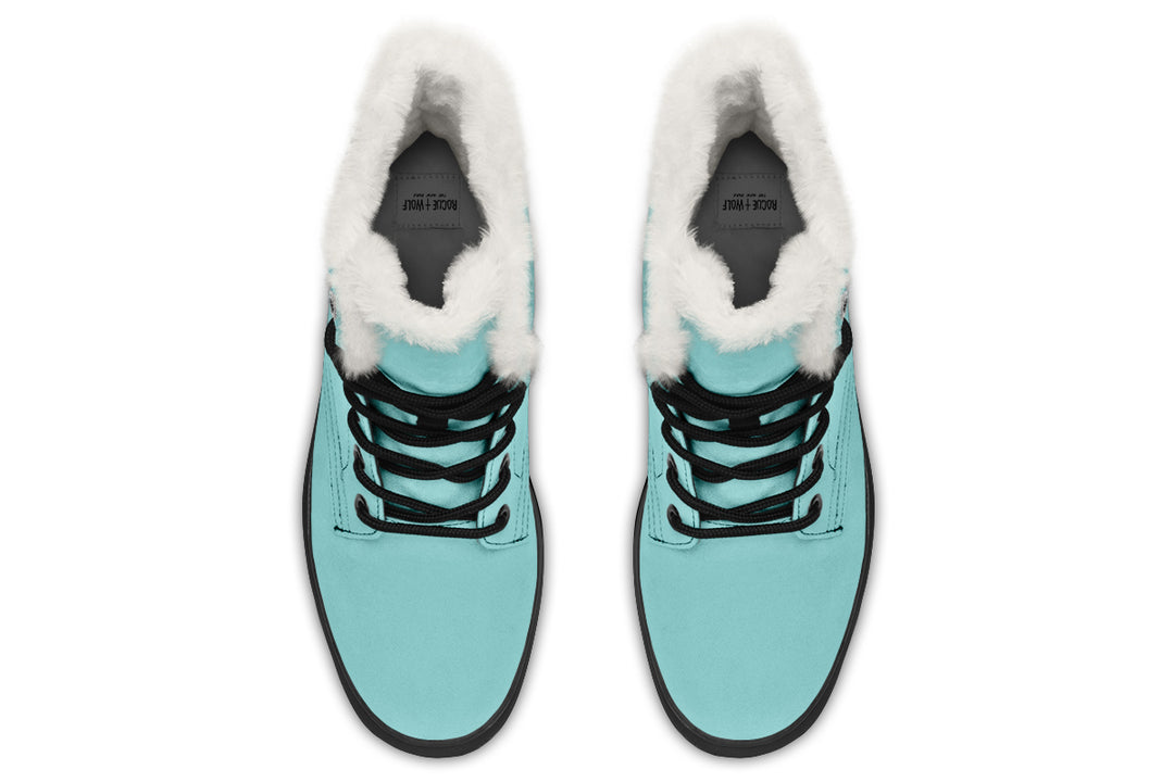 Aqua Mist Winter Boots - Warm Micro-Suede Doc-Style Boots Lined with Vegan Wool