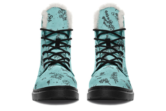 Aqua Nightshade Winter Boots - Warm Micro-Suede Doc-Style Boots Lined with Vegan Wool