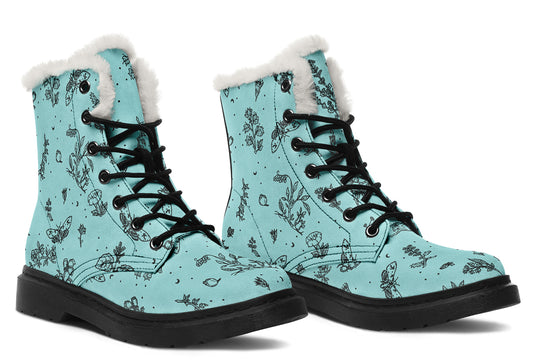 Aqua Nightshade Winter Boots - Warm Micro-Suede Doc-Style Boots Lined with Vegan Wool