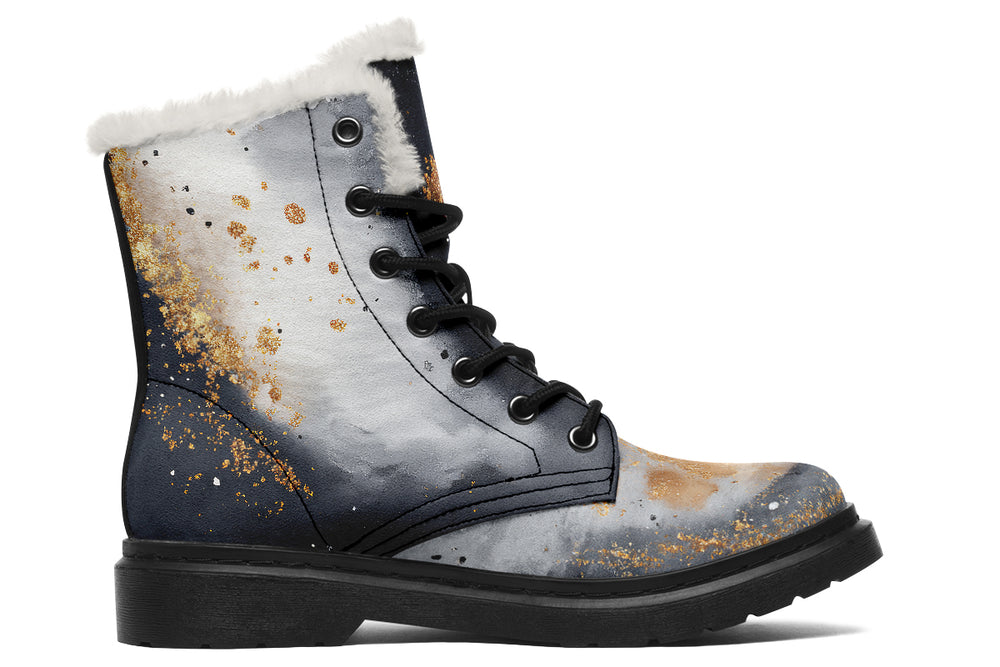 Ash And Gold Winter Boots - Warm Micro-Suede Doc-Style Boots Lined with Vegan Wool