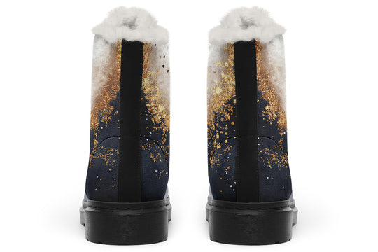 Ash And Gold Winter Boots - Warm Micro-Suede Doc-Style Boots Lined with Vegan Wool