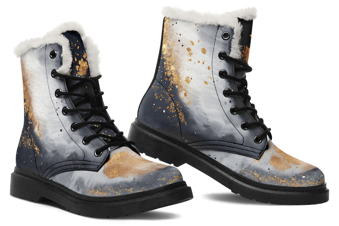 Ash And Gold Winter Boots - Warm Micro-Suede Doc-Style Boots Lined with Vegan Wool