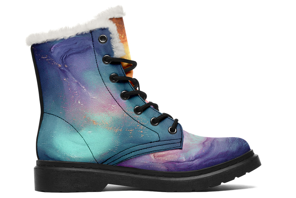 Aurora Pearl Winter Boots - Warm Micro-Suede Doc-Style Boots Lined with Vegan Wool