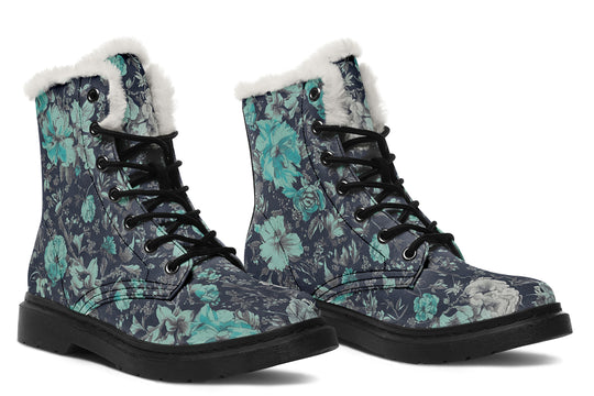 Azure Vintage Peonies Winter Boots