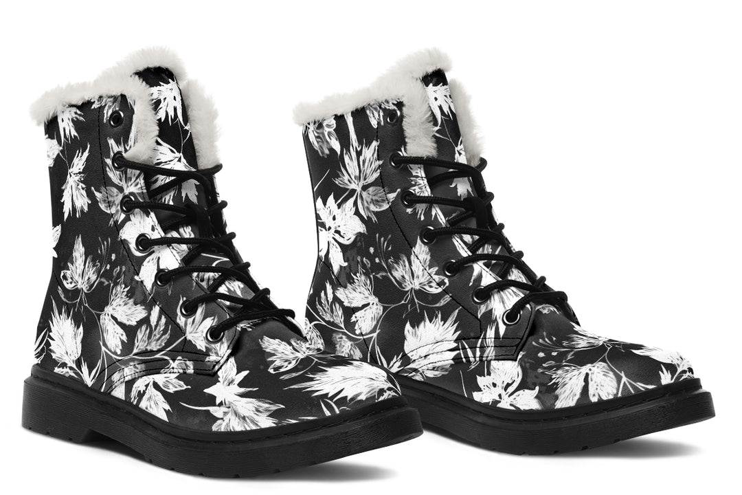 Black Faded Leaves Winter Boots