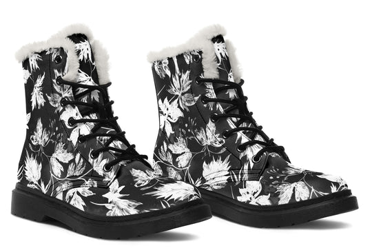 Black Faded Leaves Winter Boots