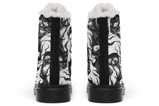 Black Torment Winter Boots - Warm Micro-Suede Doc-Style Boots Lined with Vegan Wool