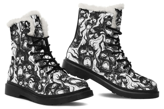 Black Torment Winter Boots - Warm Micro-Suede Doc-Style Boots Lined with Vegan Wool