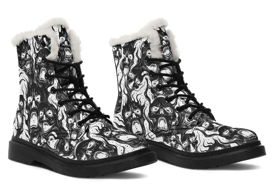 Black Torment Winter Boots - Warm Micro-Suede Doc-Style Boots Lined with Vegan Wool