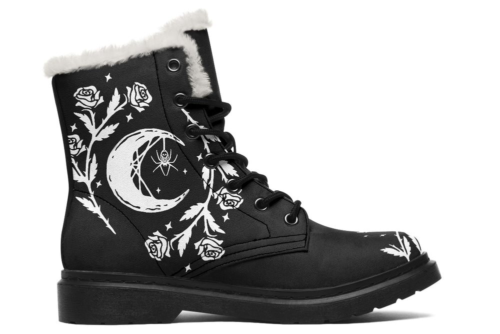 Black Widow Winter Boots - Witchy Style Boots Durable Nylon Warm Lined Weatherproof Lace-Up Footwear