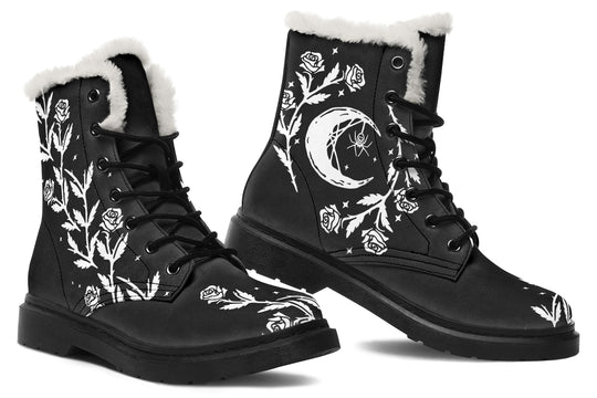 Black Widow Winter Boots - Witchy Style Boots Durable Nylon Warm Lined Weatherproof Lace-Up Footwear