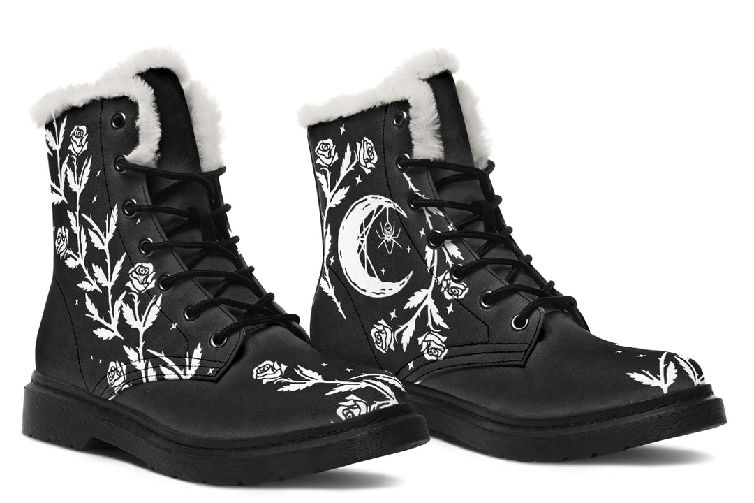 Black Widow Winter Boots - Witchy Style Boots Durable Nylon Warm Lined Weatherproof Lace-Up Footwear