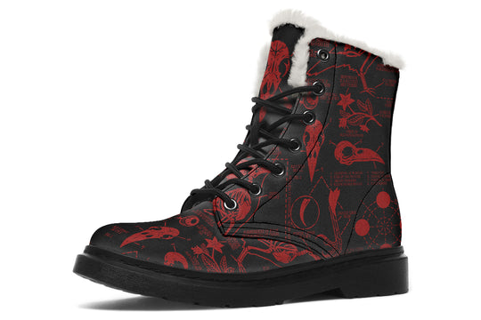 Blood Raven Study Winter Boots - Warm Micro-Suede Doc-Style Boots Lined with Vegan Wool