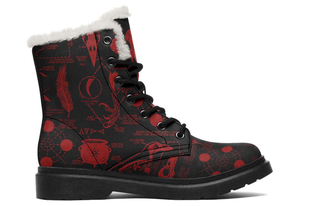 Blood Raven Study Winter Boots - Warm Micro-Suede Doc-Style Boots Lined with Vegan Wool