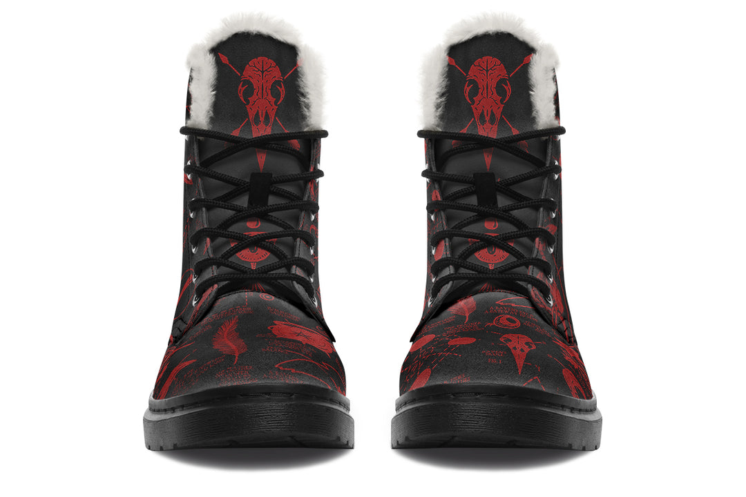 Blood Raven Study Winter Boots - Warm Micro-Suede Doc-Style Boots Lined with Vegan Wool