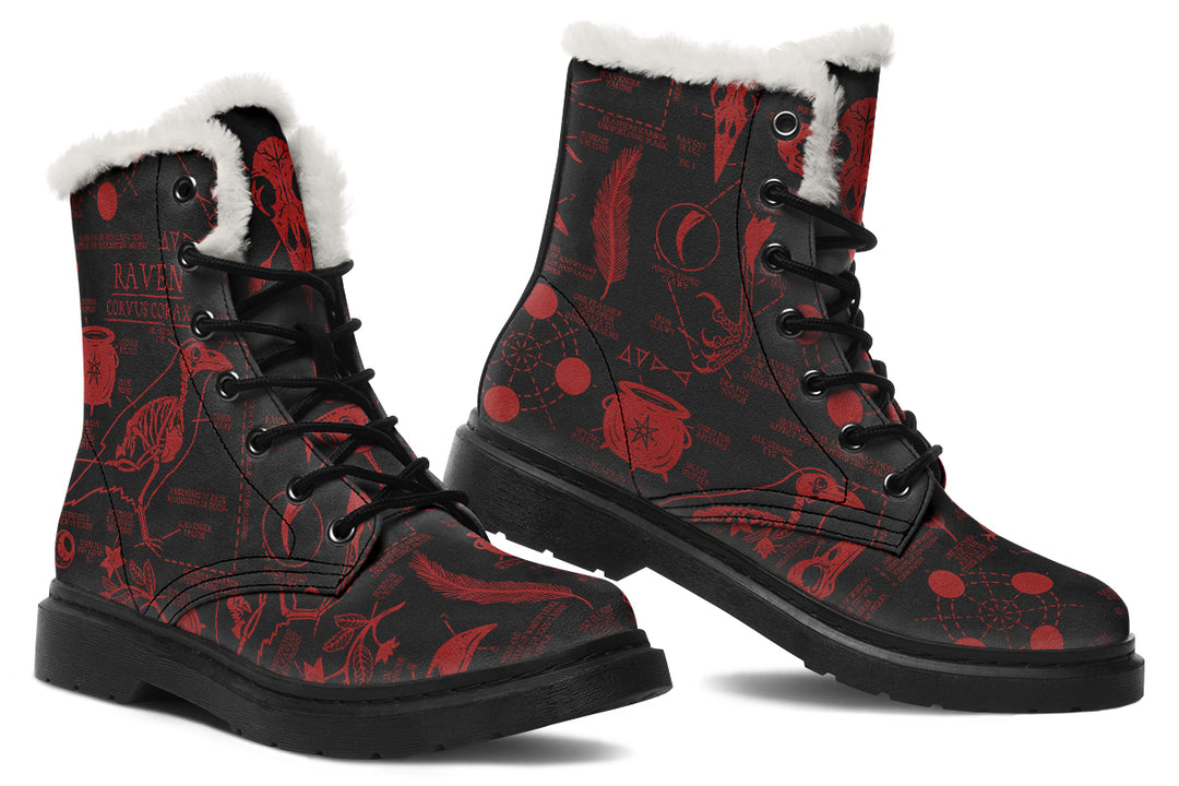 Blood Raven Study Winter Boots - Warm Micro-Suede Doc-Style Boots Lined with Vegan Wool