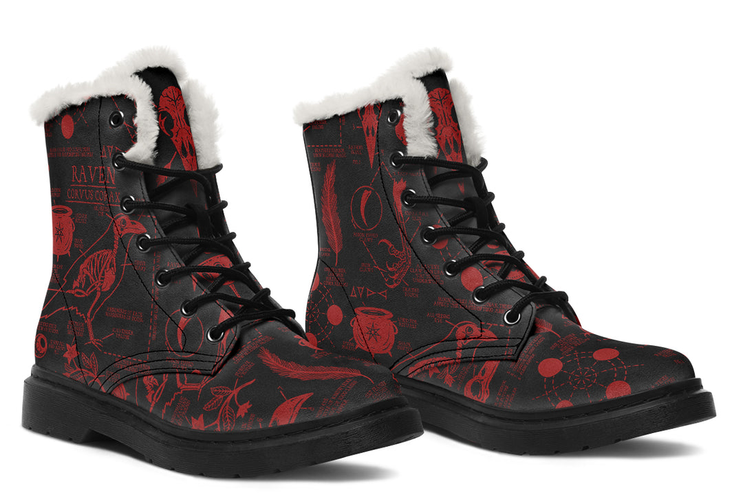 Blood Raven Study Winter Boots - Warm Micro-Suede Doc-Style Boots Lined with Vegan Wool