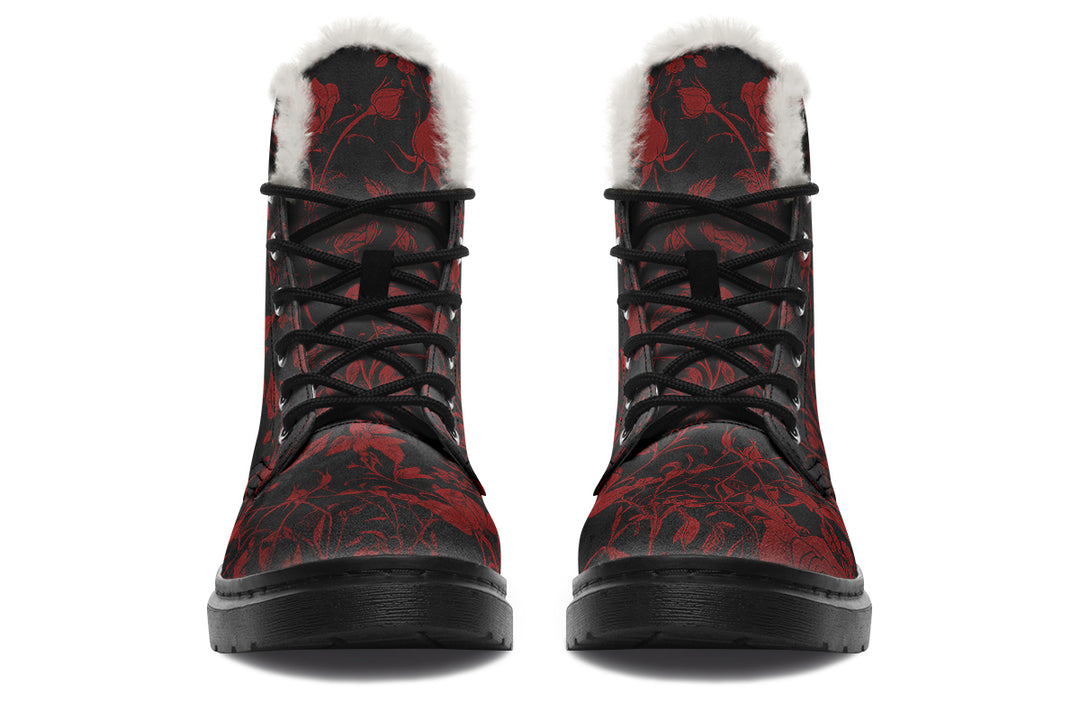 Blood Rose Romance Winter Boots - Warm Micro-Suede Doc-Style Boots Lined with Vegan Wool