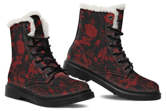 Blood Rose Romance Winter Boots - Warm Micro-Suede Doc-Style Boots Lined with Vegan Wool