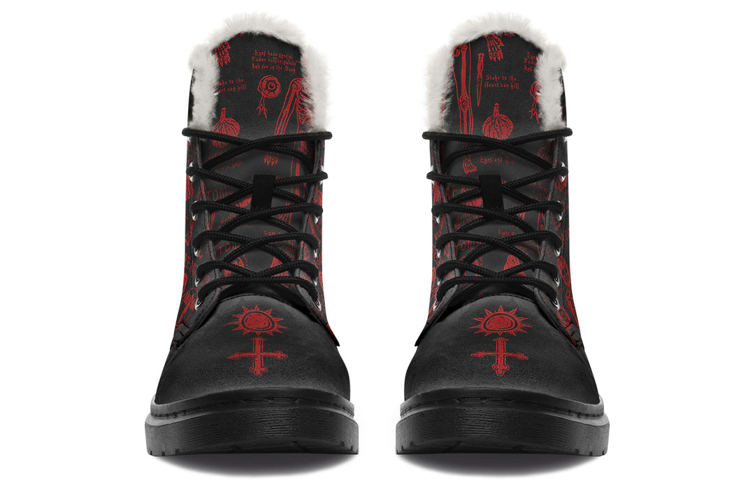 Blood Vampire Study Winter Boots - Warm Micro-Suede Doc-Style Boots Lined with Vegan Wool