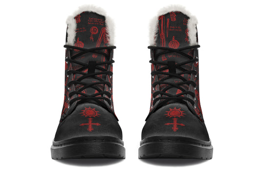 Blood Vampire Study Winter Boots - Warm Micro-Suede Doc-Style Boots Lined with Vegan Wool