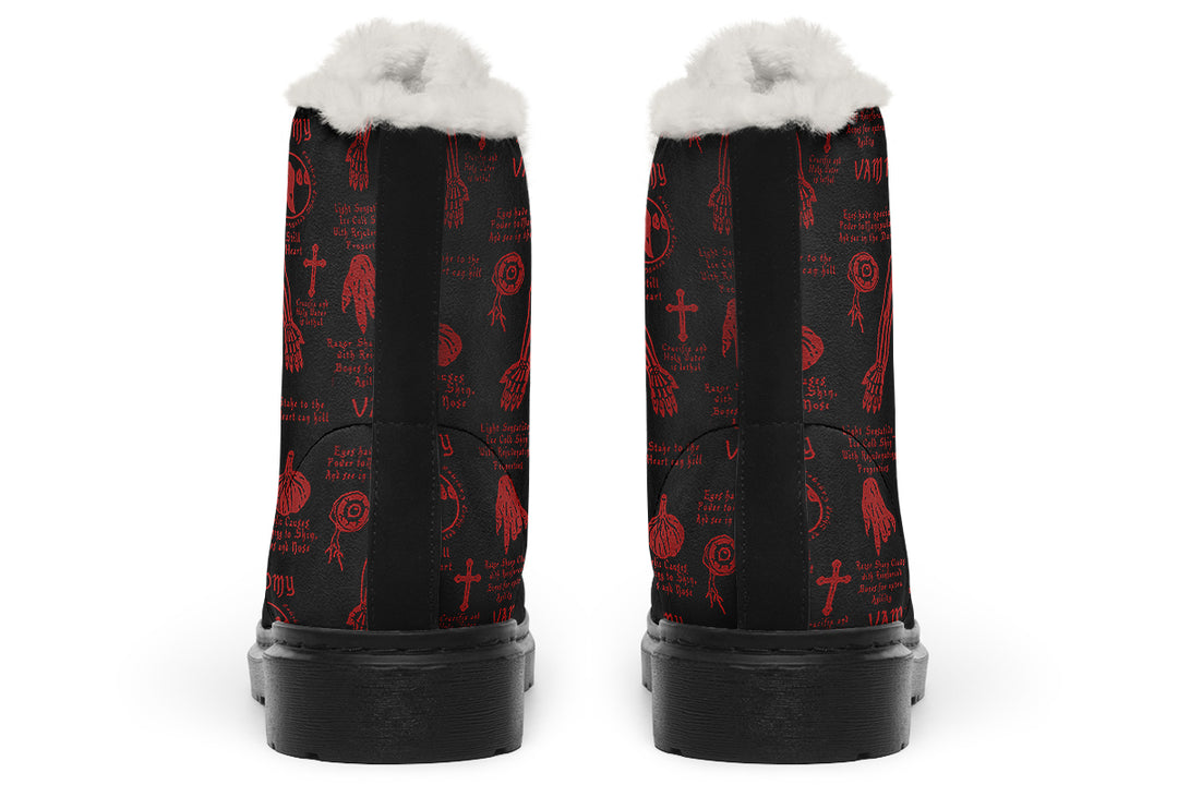 Blood Vampire Study Winter Boots - Warm Micro-Suede Doc-Style Boots Lined with Vegan Wool