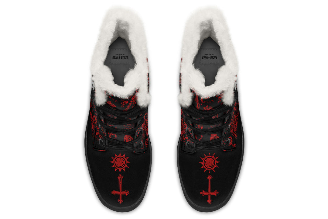 Blood Vampire Study Winter Boots - Warm Micro-Suede Doc-Style Boots Lined with Vegan Wool