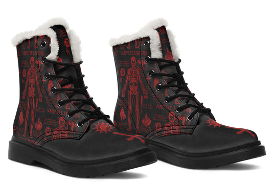 Blood Vampire Study Winter Boots - Warm Micro-Suede Doc-Style Boots Lined with Vegan Wool