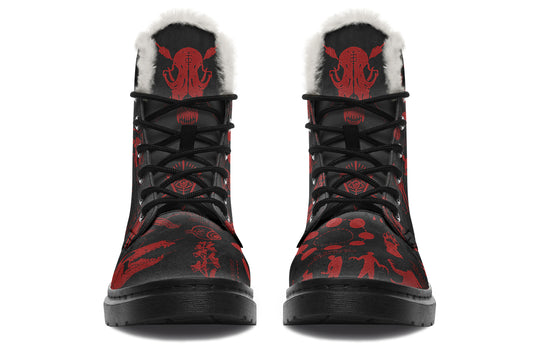 Blood Wolf Study Winter Boots - Warm Micro-Suede Doc-Style Boots Lined with Vegan Wool